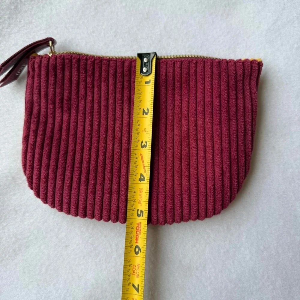 Ipsy Corduroy Makeup Bag Yellow burgundy Pleasted  Zip Cosmetic pouch